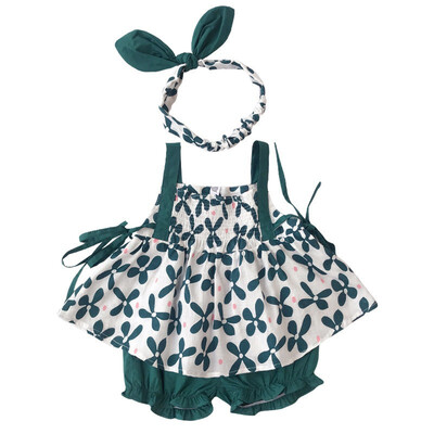 

Little-Seven Baby Summer Girl Floral Scrap Dress Set Outer Shorts Two-Piece Set 6673