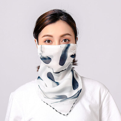 

19 summer sun protection neck chiffon mask female flowers antique elegant printing breathable mask square towel factory direct sales
