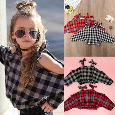 

Children Toddler Girls Strap Plaid T-shirt Casual Spring Blouse Tops Age 0-5Y