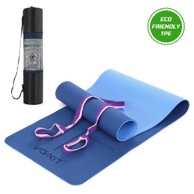 

Lixada Non Slip Yoga Mat Certified TPE Eco Friendly Lightweight Pilates Exercise Mat with Body Alignment Lines Carrying Strap for