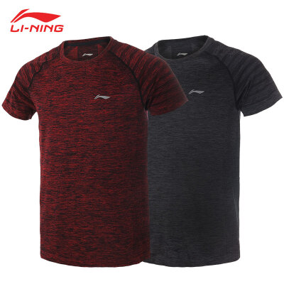 

Li Ning LI-NING new mens sportswear short-sleeved T-shirt one-piece woven badminton training shirt quick-drying 2 pieces ATSP145-1 dark red gray  code 175