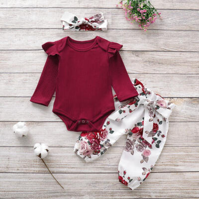 

3PCS Newborn Baby Girl Clothes Romper Jumpsuit Bodysuit Pants Floral Outfits Set