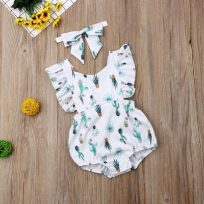 

US Seller Newborn Baby Girl Romper Jumpsuit Bodysuit Headband Clothes Outfits