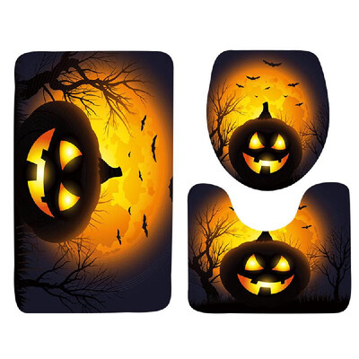 

3PcsSet Halloween Style Bathroom Decor Non-Slip Floor Mat Bath Mat Pedestal Rug Lid Toilet Cover Halloween Decorations