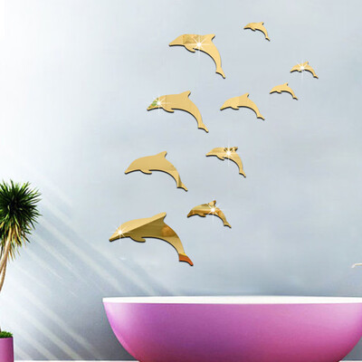 

Toponeto Acrylic 3D Cute Dolphin Combination Mirror Effect Wall Sticker Decal Home Decor