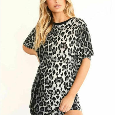

Summer Women&39s Sexy Leopard Short-Sleeved Dress Mini Dress Holiday Beach Clothes