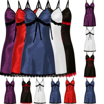 

US Lingerie Women Silk Lace Robe Dress Babydoll Nightdress Nightgown Sleepwear
