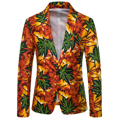 

Men Slim Fit Printed Coats Long Sleeve Single Button Evening Party Blazer Jacket