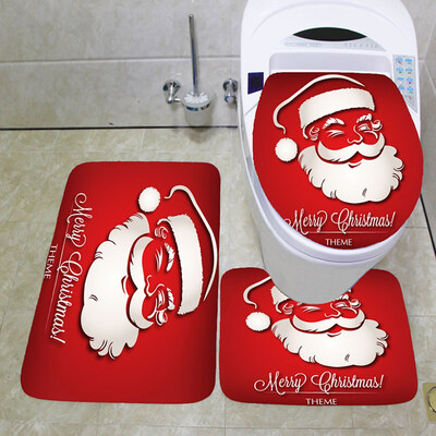 

Christmas Santa Claus Cloth Toilet Foot Pad Cover Toilet Seat Cover Radiator Cap Cover Decorations Bathroom Set