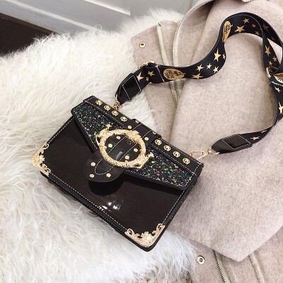 

Ins network celebrity texture sequins broadband small square bag woman 2019 new Korean version 100 lap sequins single shoulder obl