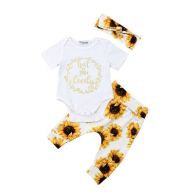 

US 3PCS Newborn Baby Girls Tops Romper Floral Pants Headband Outfits Set Clothes