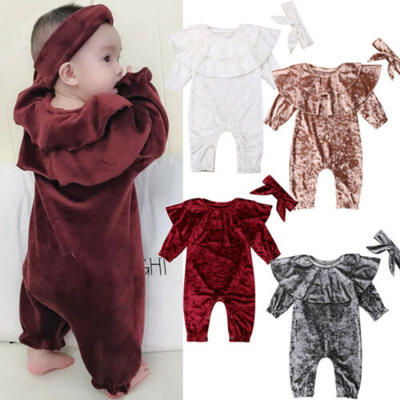 

US Infant Baby Girl Ruffle Romper Bodysuit Jumpsuit Outfits Clothes Headband Set