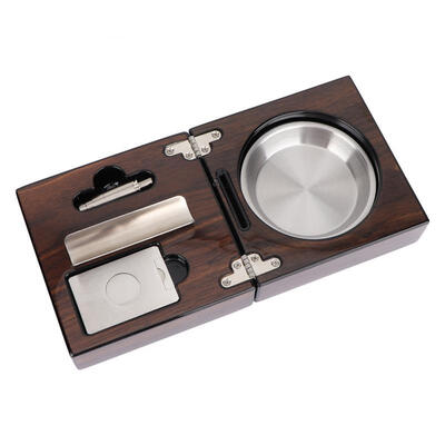 

Greensen Wood Folding Cigar Ashtray with Guillotine Cutter & Bullet Punch Set