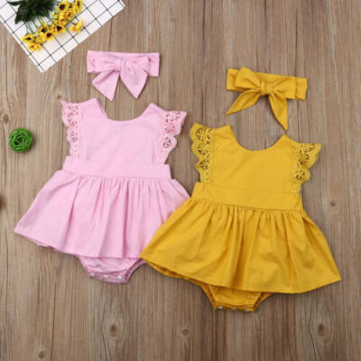 

UK Newborn Kid Baby Girls Lace Clothes Dress Romper Jumpsuit Headband Outfit Set