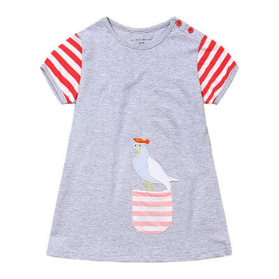 

Cartoon Print Cute Baby Girl Short Sleeve Three Color O-neck A-line Lolita Style Girls Dress