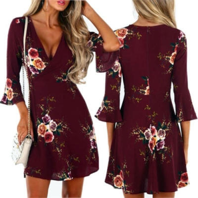 

Fashion women Bandage Sexy Deep V Neck Pattern party fashion dres