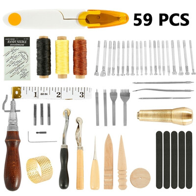 

59Pcs Leather Craft DIY Hand Stitching Sewing Tool Set Thread Awl Waxed Thimble Kit