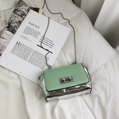 

Chic bag new 2019 net red western style small square bag textured patent leather chain bag buckle womens bag messenger bag tide