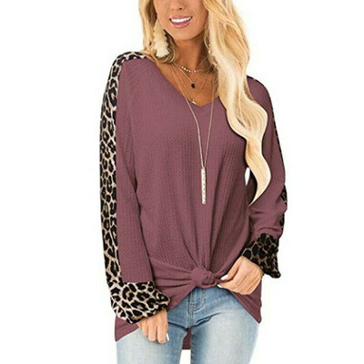 

Tailored Fashion Women V-Neck Casual Patchwork Leopard Long Sleeve Loose Tops Blouse