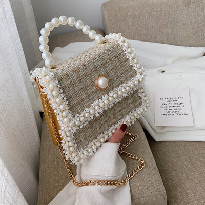

Ins Western Pearl Handheld Womens Bag 2019 New Bag Joker Wool Chain Bag Single Shoulder Messenger Bag