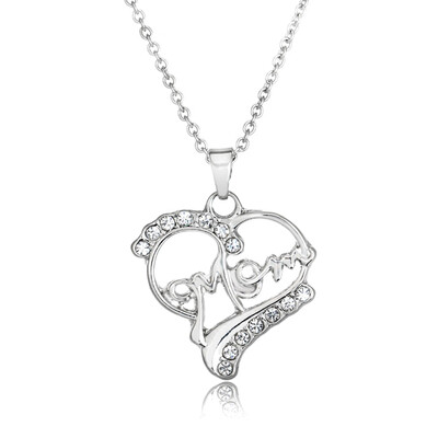 

European&American Fashion Gifts for Mum Natural Diamond Mom In Heart Pendant Necklace Mother Day Gifts