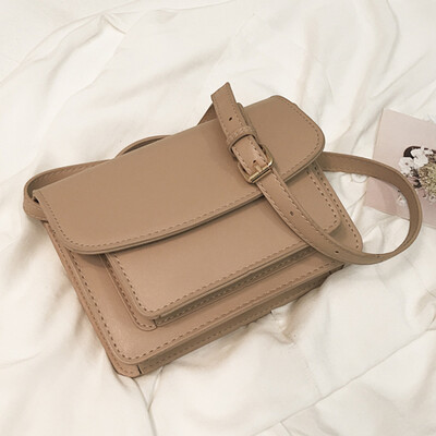 

Women 2019 new autumn&winter Hong Kong style retro simple Korean version of one shoulder slung Joker solid color small square
