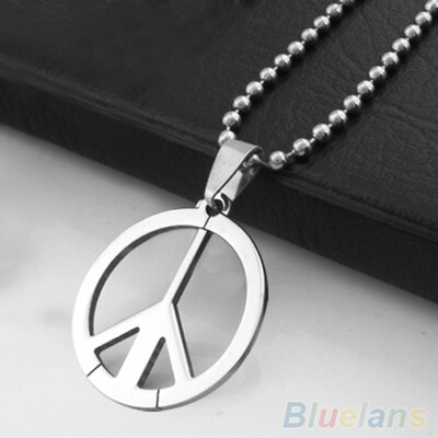 

Mens Stainless Steel Peace Sign Symbol Pendant Beads Chain Charm Necklace