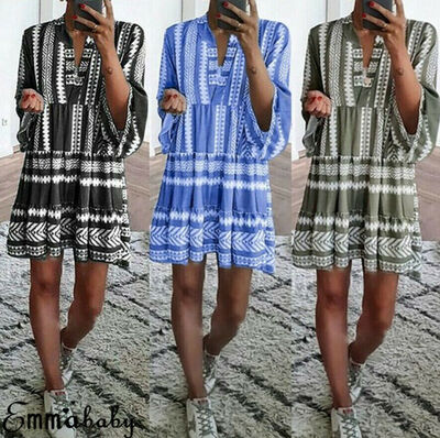 

Women Summer Boho Short Mini Dress Evening Cocktail Party Beach Dress Sundress