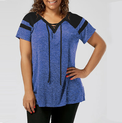 

Roseonmyhand Fashion Womens Plus Size Short Sleeve Raglan Sleeve Lace Up T-shirt Bandage Tops