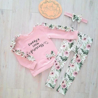 

3Pcs Newborn Toddler Kids Baby Girls Winter Clothes Floral Ruffle Tops Pants Outfits