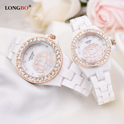 

Fashion creative flower pattern white ceramic watch female models hollow ladies watch student watch 8673