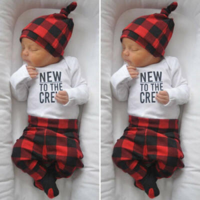 

Newborn Baby Boy Girl Plaid Romper Jumpsuit Toddler Xmas Warm Outfit ClothesHat