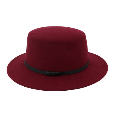 

Tailored Unisex Wide Brim Wool Belt Felt Flat Top Fedora Hat Party Church Trilby Hats Cap