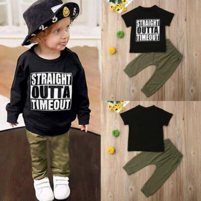 

Newborn Kids Baby Boys Short Sleeve Tops T-shirt Army Green Pants Outfit Clothes