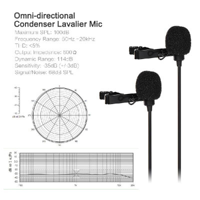 

Dual-head Lapel Clip-on Microphone Mic Omnidirectional 35mm Plug 25m82ft Long Cable for iPhone 6 6plus Smartphone for Canon Ni