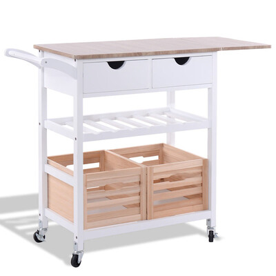 

Rolling Kitchen Island Trolley Cart with Wine Shelf