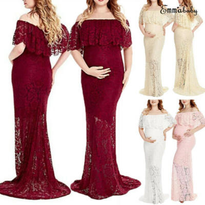 

Womens Maternity Lace Dress Pregnant Photography Props Maxi Photo Gown Sexy