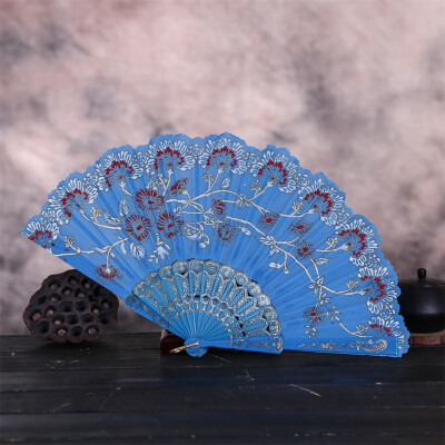 

Siaonvr Best Chinese Style Dance Wedding Party Lace Silk Folding Hand Held Flower Fan