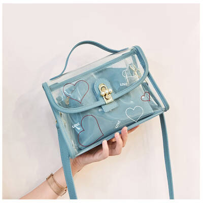 

Summer Women Transparent Flap Messenger Bags 2019 New Girls Crossbody Bag Heart Sweet Printing Clear Shoulder Bags for Ladies