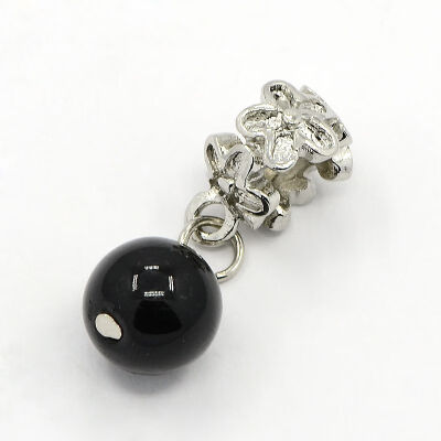 

Large Hole Platinum Plated Alloy European Dangle Beads with Round Acrylic Beads Black 28mm Hole 5mm