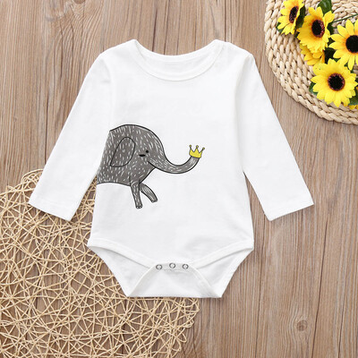 

Newborn Baby Girls Boys Long Sleeves Elephant Print Romper Jumpsuit Kids Clothes