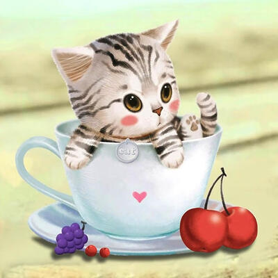 

5D DIY Diamond Painting Cute Cup Cat Cross Stitch Embroidery Mosaic Kits