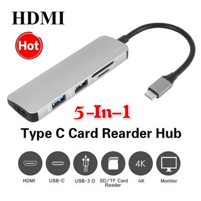 

Type-C USB C Hub 5 in 1 USB-C to 4K HDMI USB 30 SD TF Card Reader Adapters