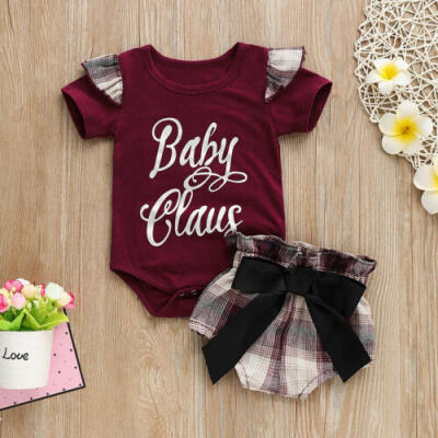 

US Toddler Baby Girl Summer Bodysuit Romper Tops Plaid Shorts Outfit Set Clothes