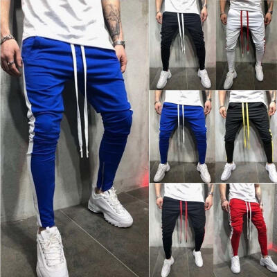 

2019 New Fashion Men Hip Hop Trousers Slacks Men Striped Ankle Zipper Jogger Pants Sports Workout