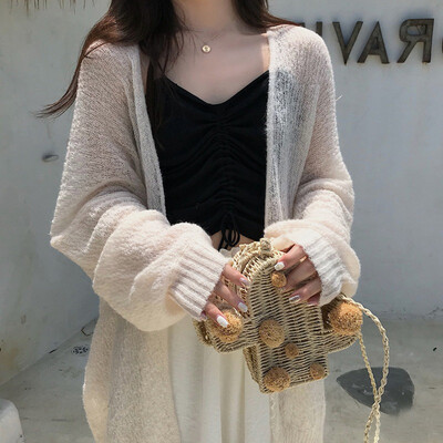 

Kimonos for Women 2019 Summer Ladies Knitted Cardigans Female Casual Women Blouses Sweet Solid Loose Long Sleeve Blouse Shirt