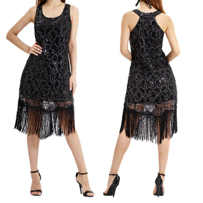 

〖Follure〗Women Vintage 1920s Bead Fringe Sequin Lace Party Flapper Cocktail Prom Dress