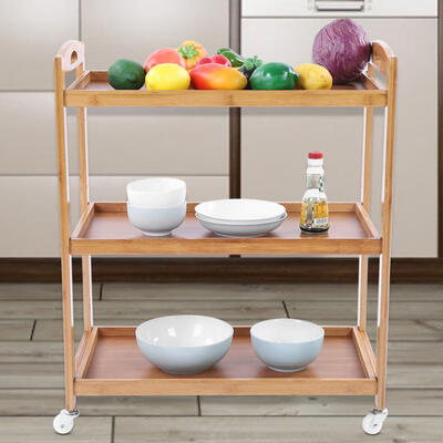

Greensen Bamboo 3 Tier Kitchen Storage Rack Serving Trolley Island Cart With Wheels