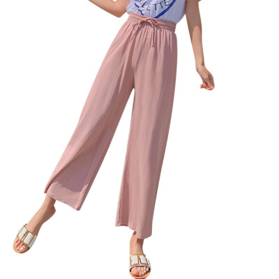 

Fashion Women Cotton Linen Blend Long Pants Casual Wide Leg Beach Loose Trousers