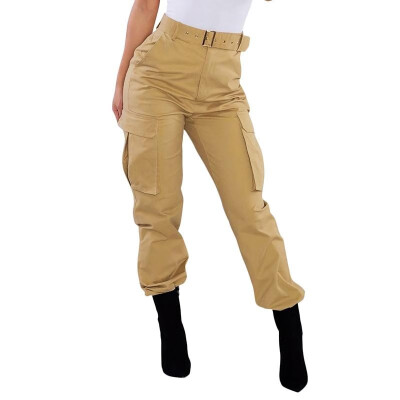 

Casual Women Cargo Pants Solid Color High Waist Functional Pockets Punk Harem Capri Trousers Joggers Streetwear